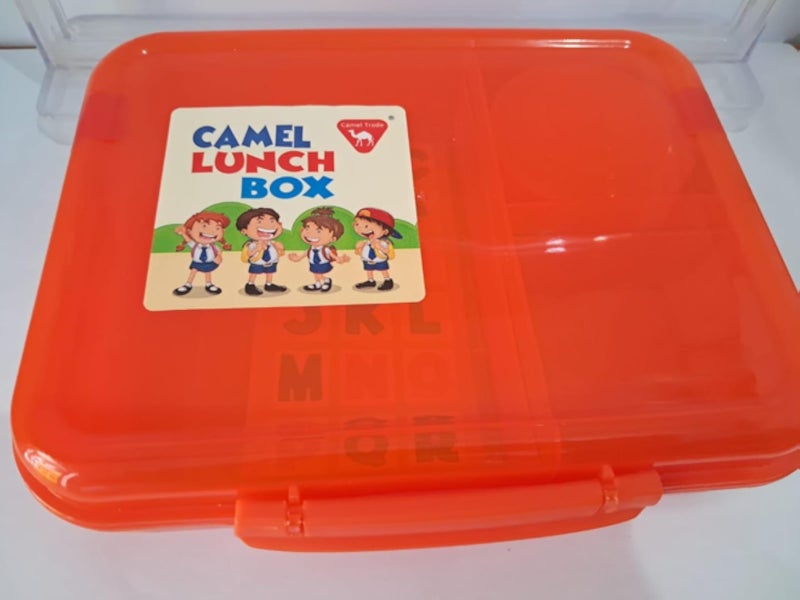 علبة غداء بلاستيكية مقسمة متعددة الألوان من كاميل تريد LUB002، حل تخزين طعام مدمج للمدرسة والعمل والسفر - برتقالي